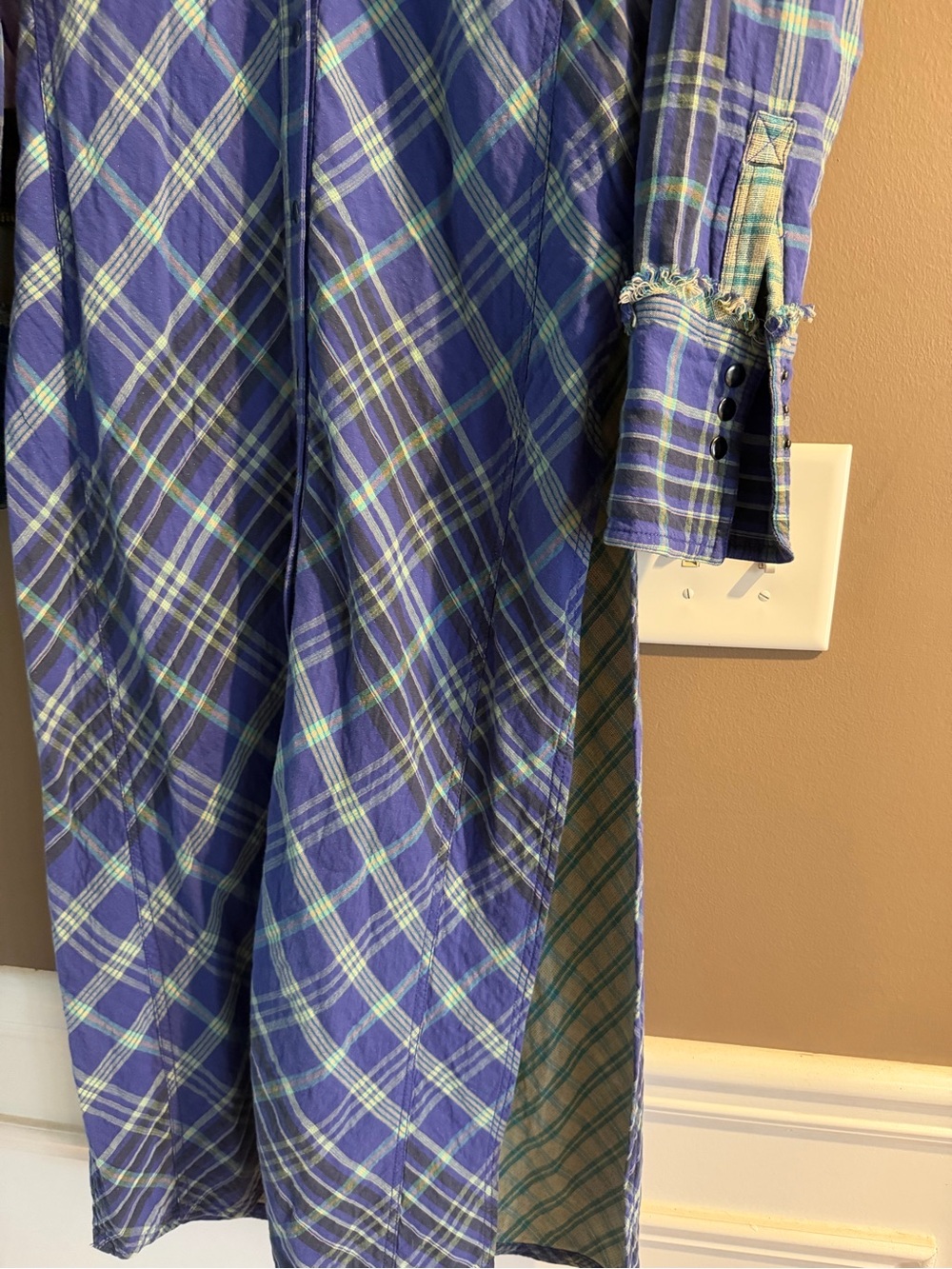 Free People Ruth Plaid Shirt Dress NWT Purple Blue Snap Front Size Small - Picture 7 of 8